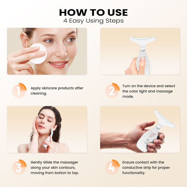 Multi Function Facial Neck Massager With Led Light Therapy Ems Warm Import Rechargeable Skin Care Device White Massagers