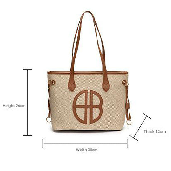 Stylish Large Capacity Tote Bag With Pu Leather Trim & Logo Detail Blue And Brown Women's Bags & Handbags