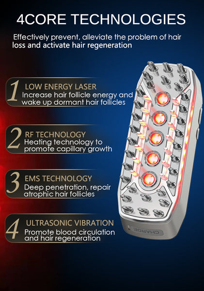 Advanced 4 In 1 Hair Growth Comb With Lllt Rf Ems & Vibration Massage(White) Massagers