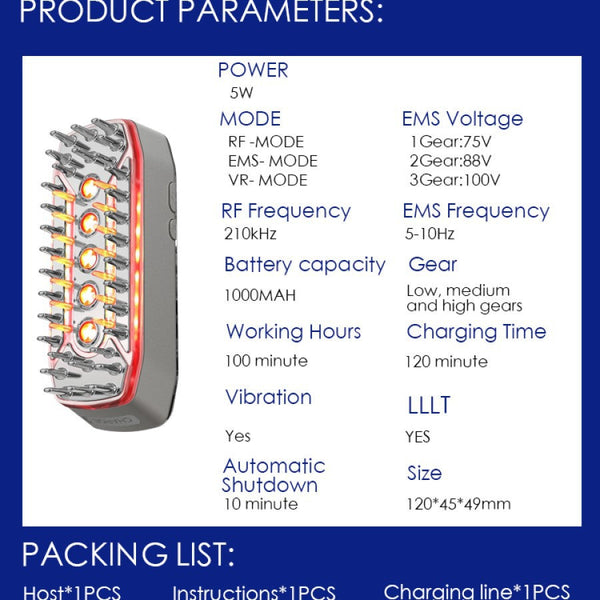 Advanced 4 In 1 Hair Growth Comb With Lllt Rf Ems & Vibration Massage(White) Massagers
