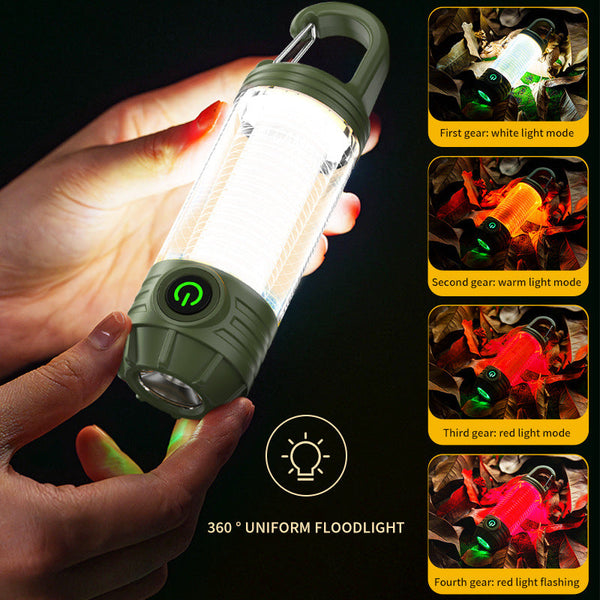Tri Color Camping Lantern & Flashlight Rechargeable 360Ambient Light Hook Design(Khaki) Lanterns