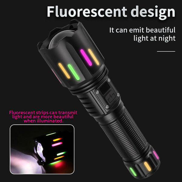 30W High Brightness Led Flashlight With Digital Display & Fluorescent Design Usb Rechargeable 800 1200M Range(Black+One 18650 Battery) Flashlights