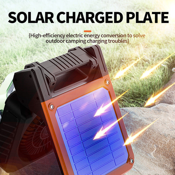 Solar Usb Rechargeable Camping Fan With Led Light Portable Power Bank 180 Collapsible Orange Portable Fans