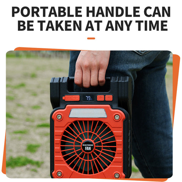 Solar Usb Rechargeable Camping Fan With Led Light Portable Power Bank 180 Collapsible Orange Portable Fans