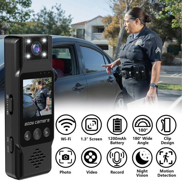 Mini Body Camera With 180 Rotatable Lens Night Vision & Motion Detection 1.3 Screen 1200Mah Battery(Black+32G) Camcorders