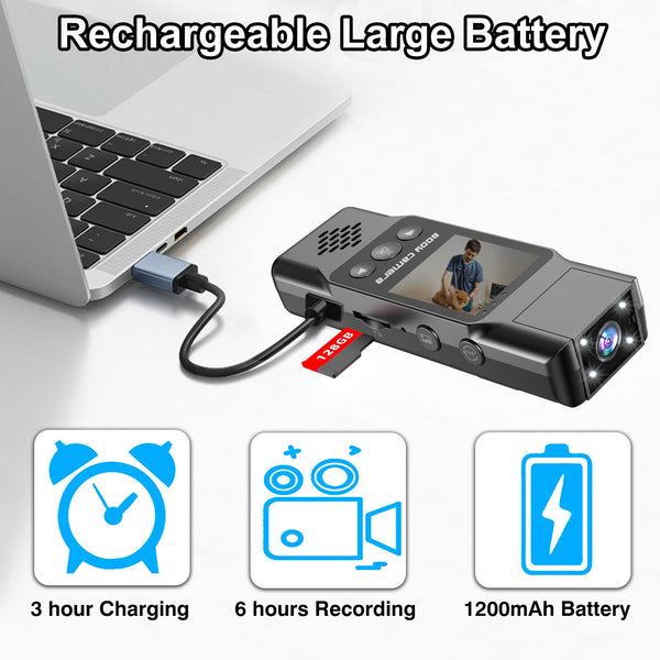 Mini Body Camera With 180 Rotatable Lens Night Vision & Motion Detection 1.3 Screen 1200Mah Battery(Black+32G) Camcorders