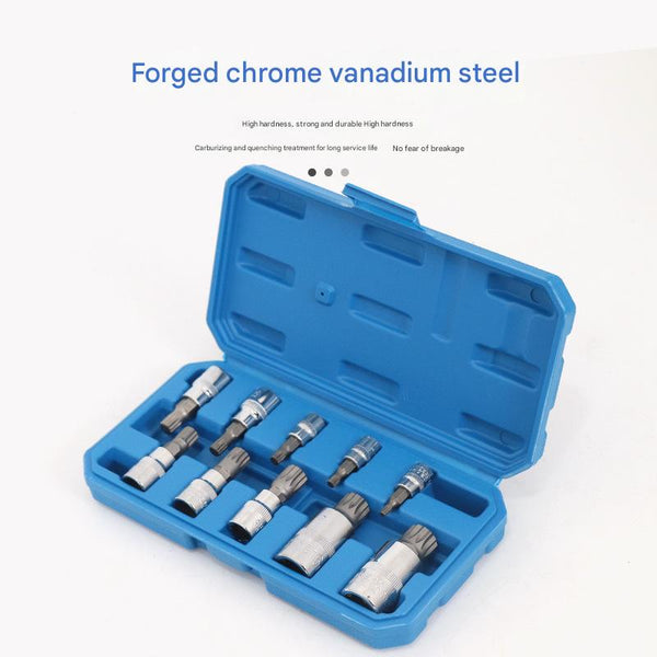 10 Piece M Type Spline Bit Socket Set Chrome Steel Polished & Quenched For Durability With Storage Case(Blue) Socket Wrenches