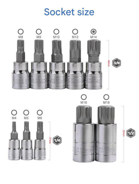 10 Piece M Type Spline Bit Socket Set Chrome Steel Polished & Quenched For Durability With Storage Case(Blue) Socket Wrenches