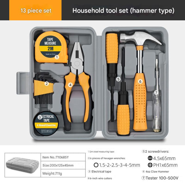 13 Piece Essential Household Tool Kit Compact Home Repair & Diy Set With Storage Case Yellow Hand Tool Sets