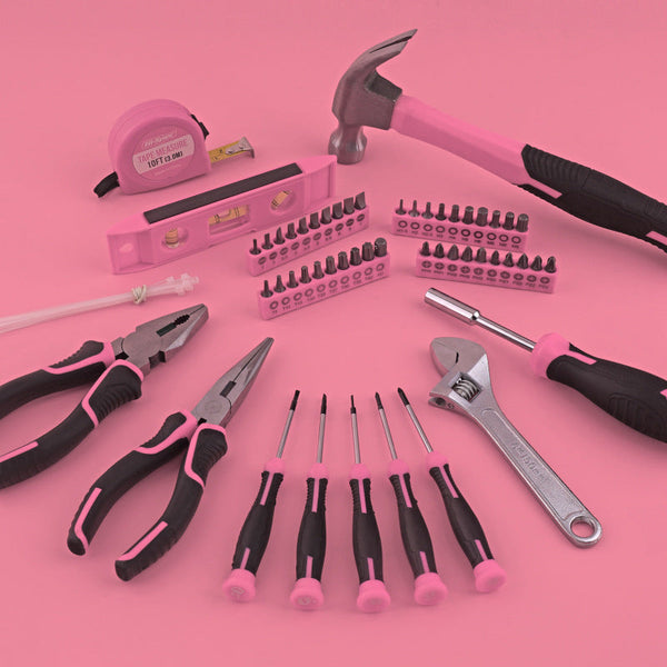 63 Piece Essential Home Repair Tool Kit With Portable Zipper Case(Pink) Hand Tool Sets