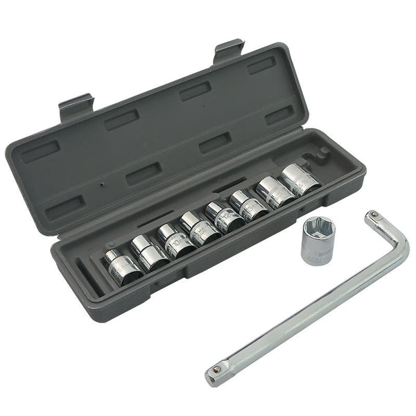 Two 10 Piece L Shaped Socket Wrench Sets 1/2" Drive Chrome Vanadium Steel With Metric Sockets And Housings(Gray) Socket Wrenches