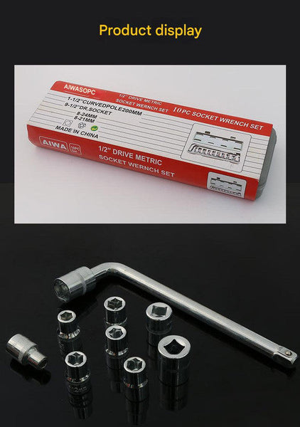 Two 10 Piece L Shaped Socket Wrench Sets 1/2" Drive Chrome Vanadium Steel With Metric Sockets And Housings(Gray) Socket Wrenches