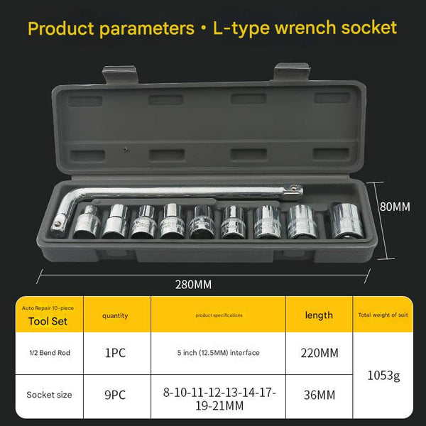 Two 10 Piece L Shaped Socket Wrench Sets 1/2" Drive Chrome Vanadium Steel With Metric Sockets And Housings(Gray) Socket Wrenches