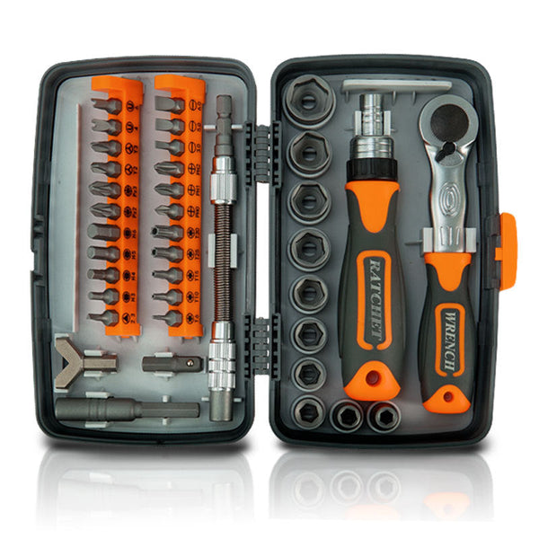 38 Piece Ratchet Screwdriver & Socket Wrench Set Professional Multi Bit Repair Tool Kit With Portable Case(Orange) Screwdrivers & Nutdrivers