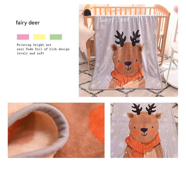 Ultra Soft Kids Plush Fleece Blanket Cozy Cartoon Animal Throw For All Seasons (Fawn) Blankets