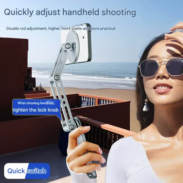 2 In 1 Magnetic Folding Stand For Phones & Tablets Adjustable Aluminum Desktop Handheld Holder Silver Mounts & Holders