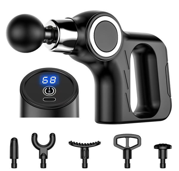 Professional Deep Tissue Percussion Massage Gun 30 Speeds 6 Heads & Lcd Touch Screen(Black) Massagers