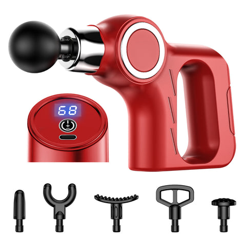 Professional Deep Tissue Percussion Massage Gun 30 Speeds 6 Heads & Lcd Touch Screen(Red) Massagers