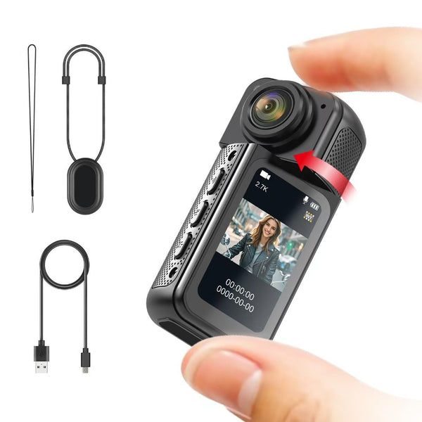 Thumb Sized 2.7K Camera With 180 Rotatable Lens & Magnet Mount Capture Your World Hands Free(Black+128G) Camcorders