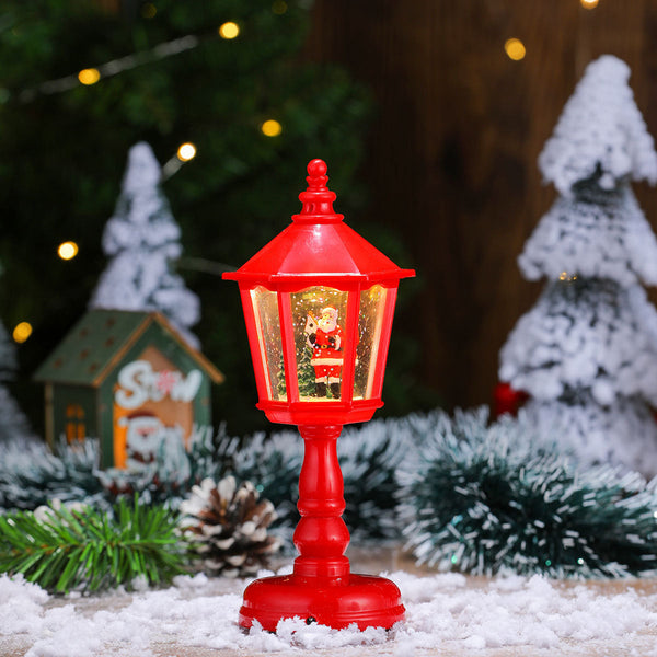 Festive Led Christmas Snow Globe Lantern Glittering Tabletop Decoration With Santa/Snowman Scene Dual Power(Red) Seasonal Decorations