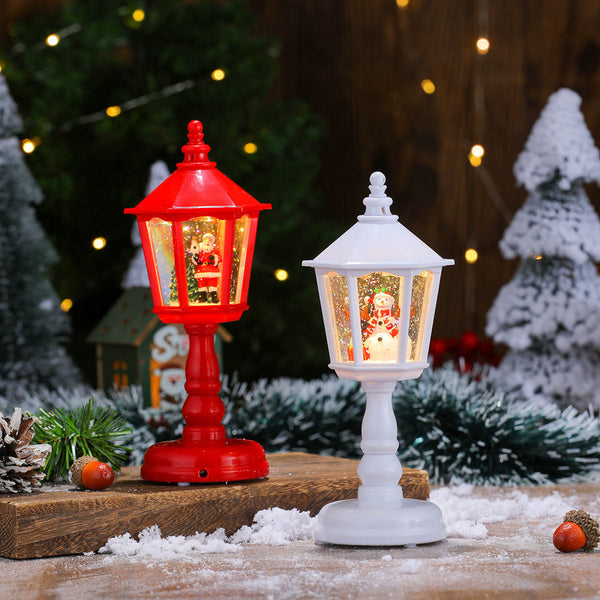 Festive Led Christmas Snow Globe Lantern Glittering Tabletop Decoration With Santa/Snowman Scene Dual Power(Red) Seasonal Decorations