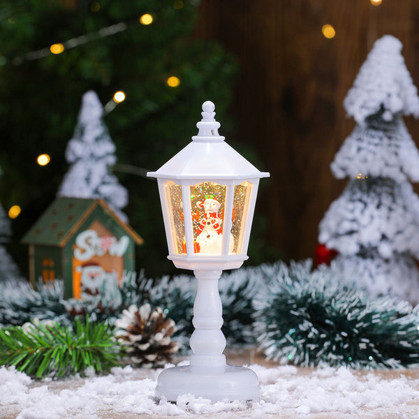 Festive Led Christmas Snow Globe Lantern Glittering Tabletop Decoration With Santa/Snowman Scene Dual Power(White) Seasonal Decorations