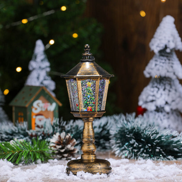 Festive Led Christmas Snow Globe Lantern Glittering Tabletop Decoration With Santa/Snowman Scene Dual Power (Bronze) Seasonal Decorations