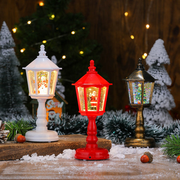 Festive Led Christmas Snow Globe Lantern Glittering Tabletop Decoration With Santa/Snowman Scene Dual Power (Bronze) Seasonal Decorations