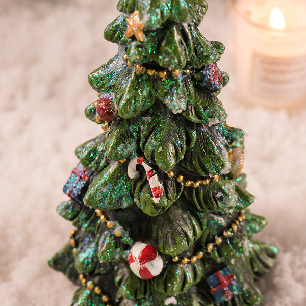 Miniature Decorated Christmas Tree Tabletop Ornament Holiday Village Display Decoration(Green) Seasonal Decorations