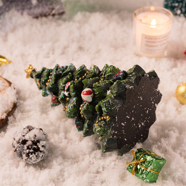 Miniature Decorated Christmas Tree Tabletop Ornament Holiday Village Display Decoration(Green) Seasonal Decorations