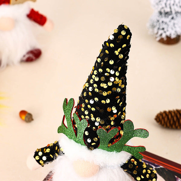 Light Up Christmas Gnome Plush Doll With Sequin Hat & Antlers Festive Led Tabletop Decoration(Gold) Seasonal Decorations