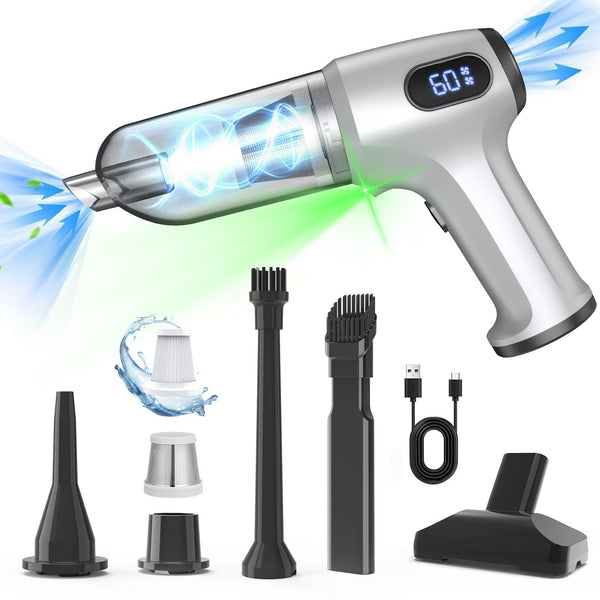 2 In 1 Cordless Handheld Vacuum & Air Duster 12000Pa Suction 70000 Rpm Led Light Usb C Rechargeable (Silver) Vacuum Cleaners