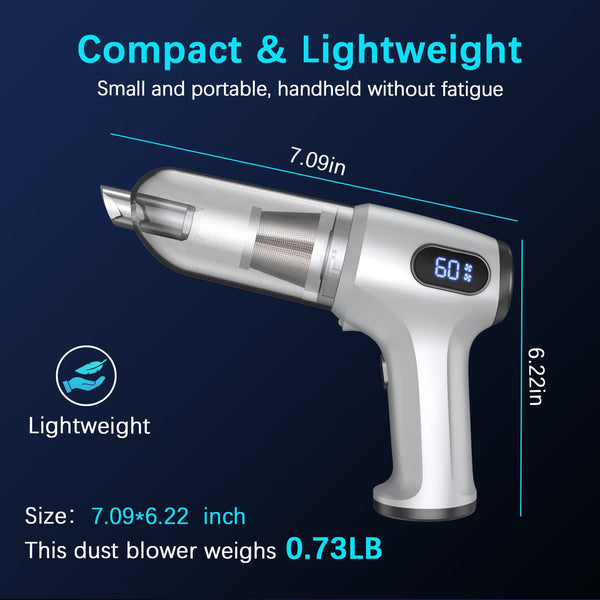 2 In 1 Cordless Handheld Vacuum & Air Duster 12000Pa Suction 70000 Rpm Led Light Usb C Rechargeable (Silver) Vacuum Cleaners