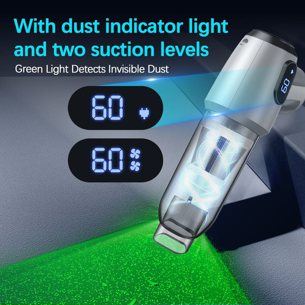 2 In 1 Cordless Handheld Vacuum & Air Duster 12000Pa Suction 70000 Rpm Led Light Usb C Rechargeable (Silver) Vacuum Cleaners