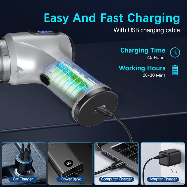 2 In 1 Cordless Handheld Vacuum & Air Duster 12000Pa Suction 70000 Rpm Led Light Usb C Rechargeable (Silver) Vacuum Cleaners