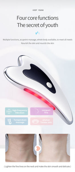 Electric Gua Sha Facial Massager With Heat Vibration & Led Light Therapy 4 In 1 Scraping Tool For Face Lifting Skin Tightening & Anti Wrinkle(White) M