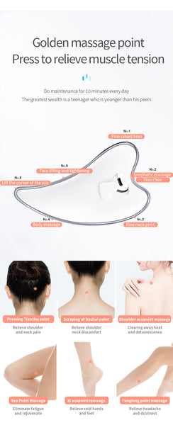 Electric Gua Sha Facial Massager With Heat Vibration & Led Light Therapy 4 In 1 Scraping Tool For Face Lifting Skin Tightening & Anti Wrinkle(White) M