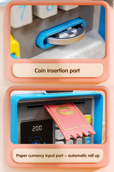 Kids Electronic Atm Piggy Bank With Simulated Facial Recognition & Password Auto Roll In Banknote Coin Money Box For Financial Learning(Blue) Money Bo