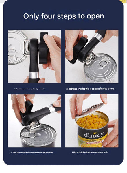2Pc Multifunctional Safe Cut Can Opener Smooth Edge Ergonomic Handle(Black) Can Openers