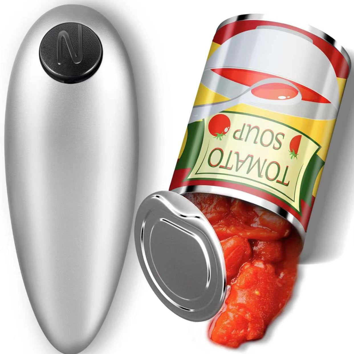 2Pc One Touch Electric Can Opener Automatic Hands Free Operation With Safety Smooth Edge(Silver) Can Openers