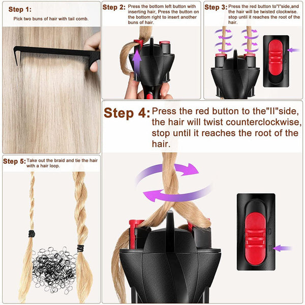 Automatic Hair Braiding Tool Bi Directional Rotation Quick Twist Styling For Braids & Handmade Bracelets(Black) Sets & Kits