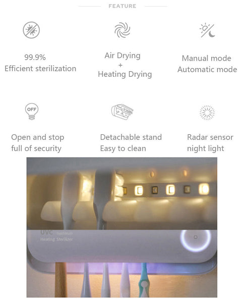 Smart Uvc Toothbrush Sterilizer & Holder With Heat Drying Radar Sensor Night Light(White) Other Bathroom Accessories