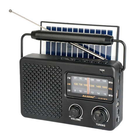 Solar Powered 3 Band Am/Fm/Sw Radio With Bluetooth & Multiple Charging Options(Black) Portable Am/Fm Radios