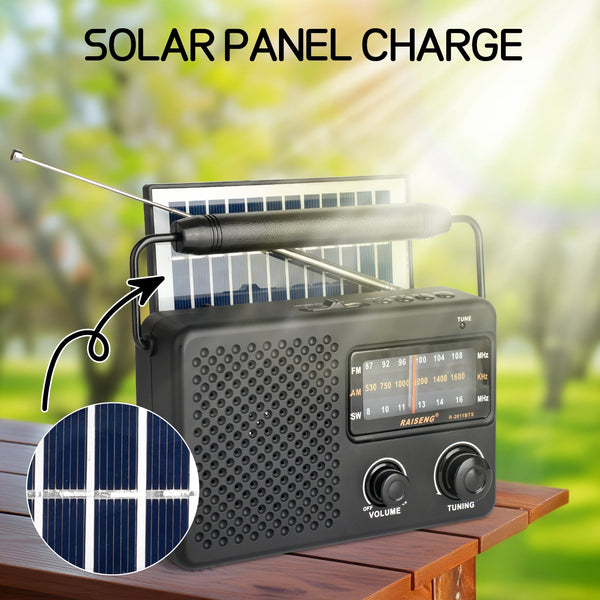 Solar Powered 3 Band Am/Fm/Sw Radio With Bluetooth & Multiple Charging Options(Black) Portable Am/Fm Radios