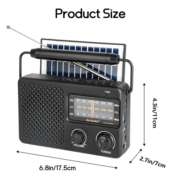 Solar Powered 3 Band Am/Fm/Sw Radio With Bluetooth & Multiple Charging Options(Black) Portable Am/Fm Radios