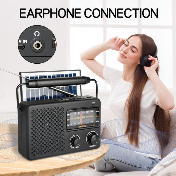 Solar Powered 3 Band Am/Fm/Sw Radio With Bluetooth & Multiple Charging Options(Black) Portable Am/Fm Radios
