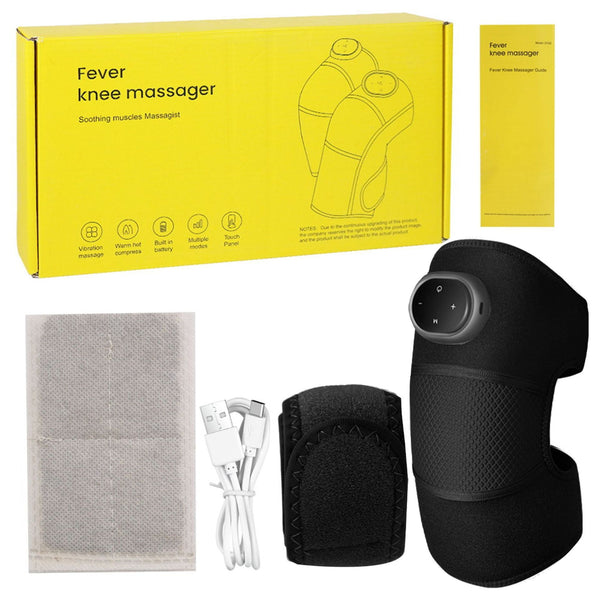 Rechargeable Heated Knee Massager Brace With Vibration & Adjustable Straps(Black) Massagers
