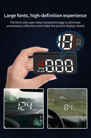 Compact Obd2 Car Head Up Display (Hud) Digital Speedometer With 5 Alarm Functions & Adaptive Brightness(Black) Speedometers