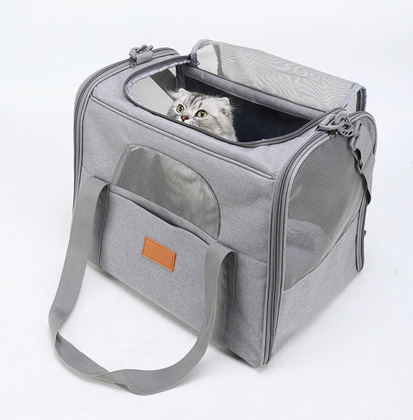Foldable Soft Sided Pet Carrier For Travel Fits Cats & Small Dogs Under 6Kg With Removable Plush Bed Shoulder Strap(Grey) Pet Transport