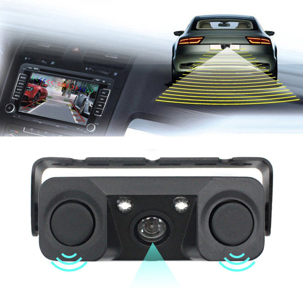 3 In 1 Car Reversing Camera & Parking Sensor System With Monitor License Plate Frame Mount Waterproof Night Vision(Black) Rear View Monitors/Cams & Ki